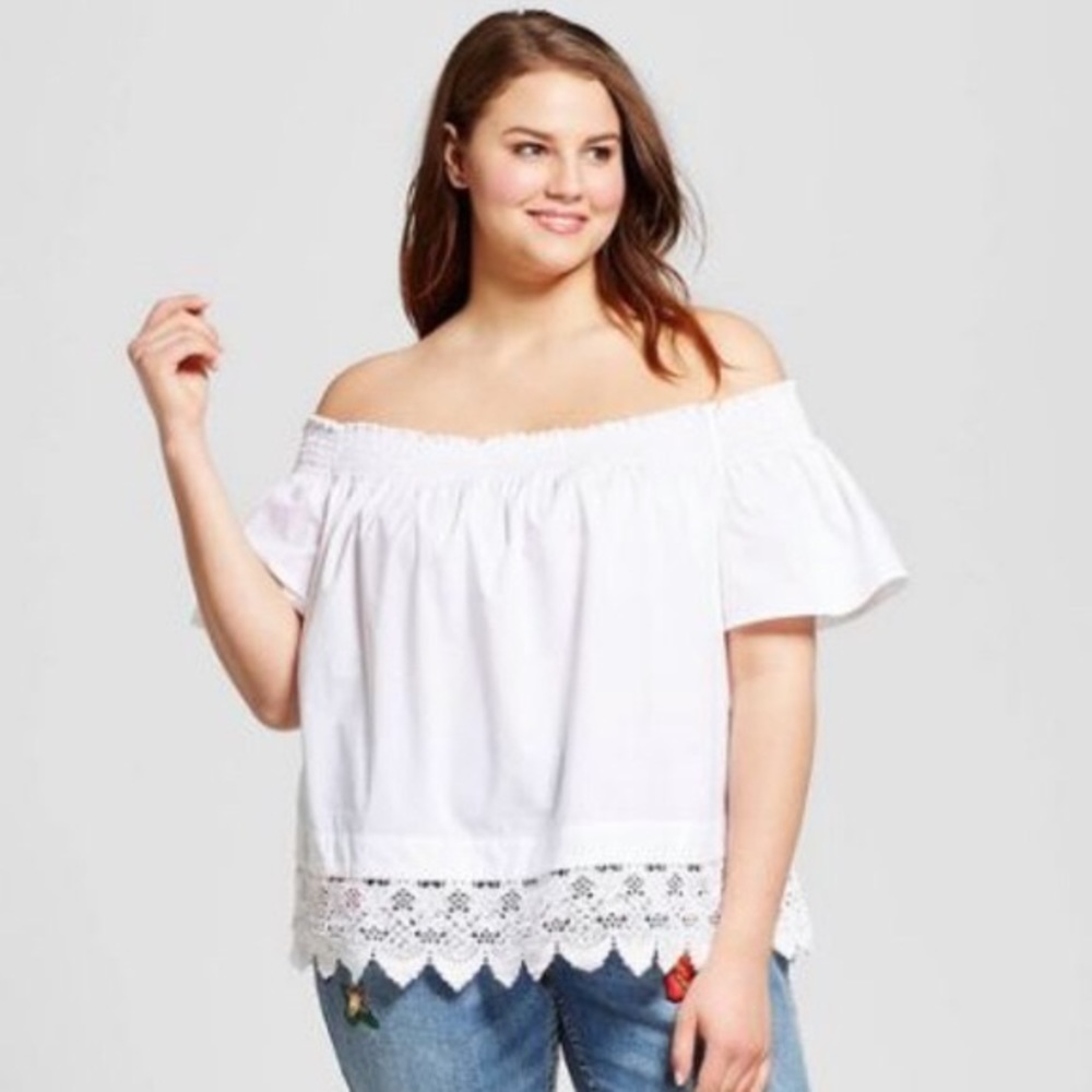 Who What Wear Off The Shoulder White Blouse Lace